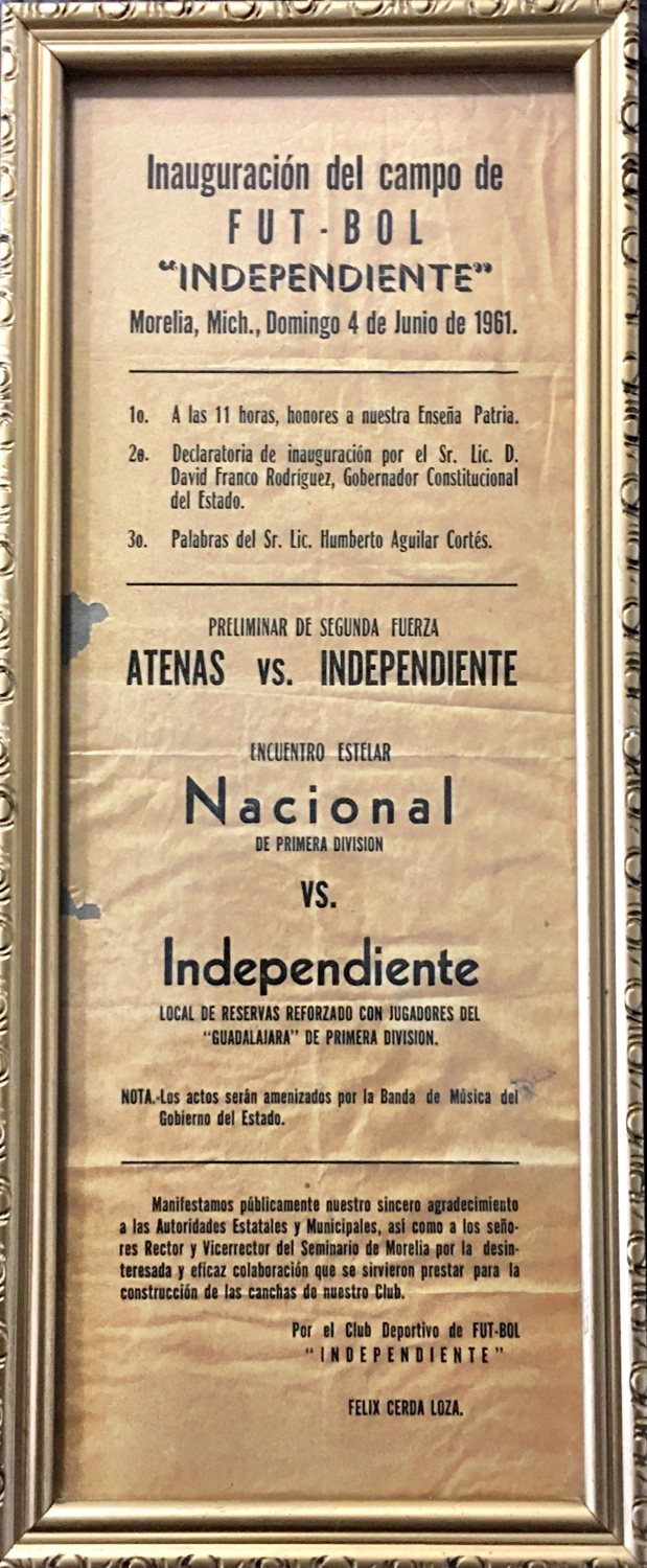 Programa original de la inauguración del campo de fútbol Independiente, 4 de junio de 1961